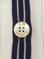 コットンロゴボタンラインカーディガン　ホワイト/ネイビー