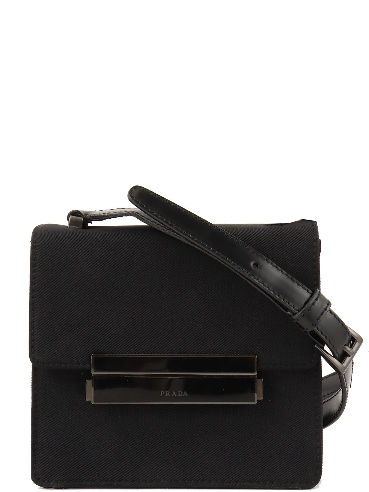 Nylon logo plate shoulder bag in black