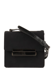 Nylon logo plate shoulder bag in black