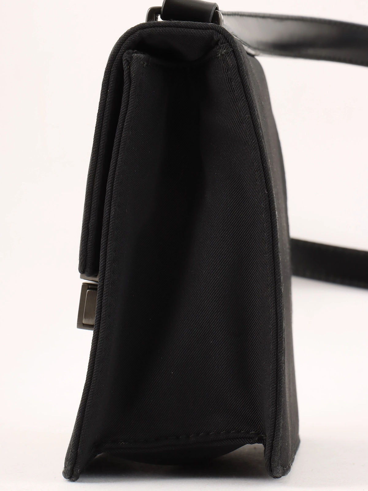 Nylon logo plate shoulder bag in black