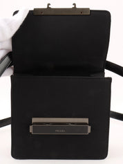 Nylon logo plate shoulder bag in black