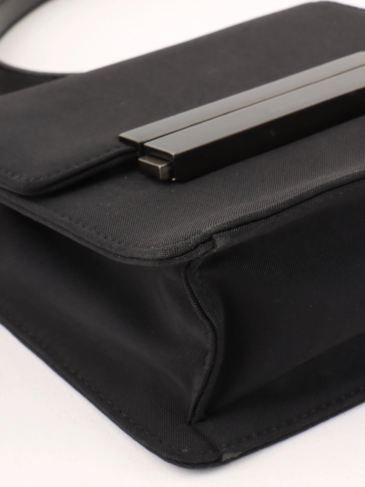 Nylon logo plate shoulder bag in black