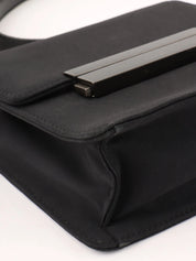 Nylon logo plate shoulder bag in black