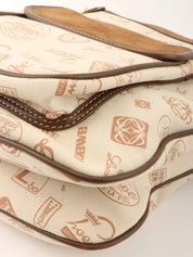 Logo Pattern Canvas and Suede Combination Shoulder Bag in Beige