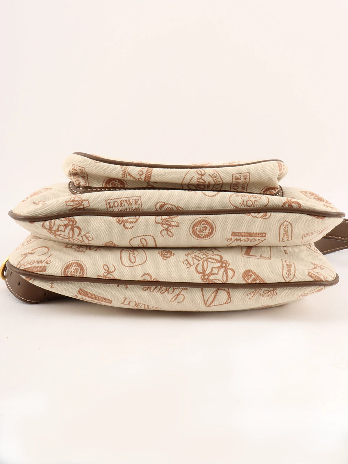 Logo Pattern Canvas and Suede Combination Shoulder Bag in Beige