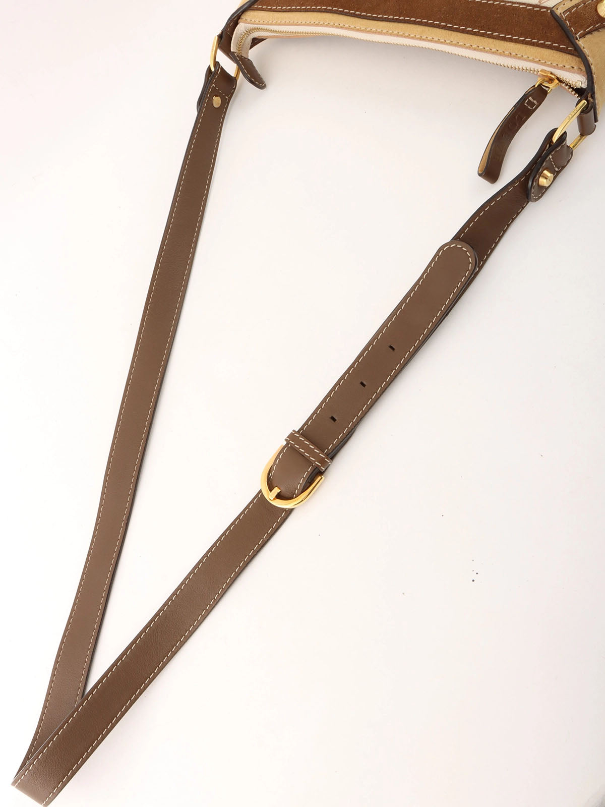 ロゴパターンキャンバススエードコンビショルダーバッグ ベージュ