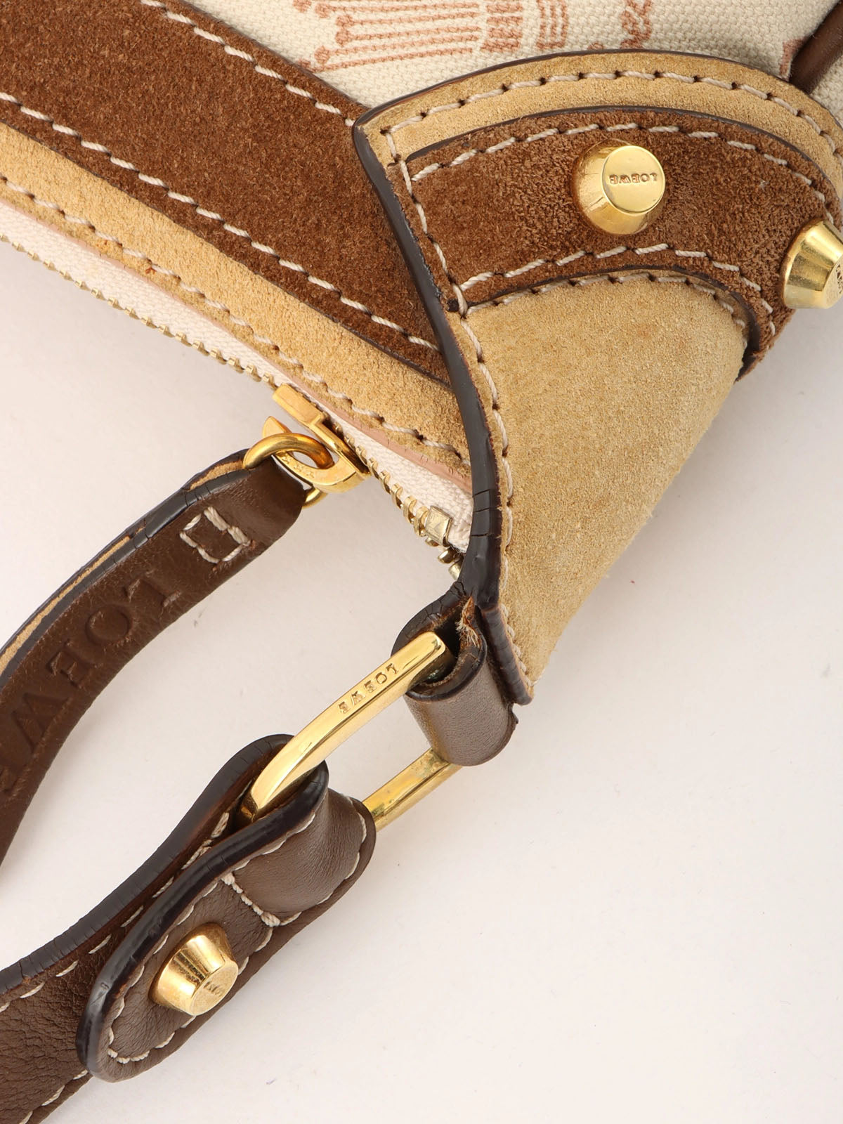 ロゴパターンキャンバススエードコンビショルダーバッグ ベージュ