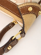 ロゴパターンキャンバススエードコンビショルダーバッグ ベージュ