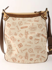 Logo Pattern Canvas and Suede Combination Shoulder Bag in Beige
