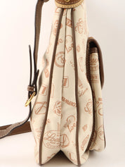 Logo Pattern Canvas and Suede Combination Shoulder Bag in Beige