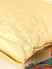 Anagram Embossed Tassel Shoulder Bag  Gold
