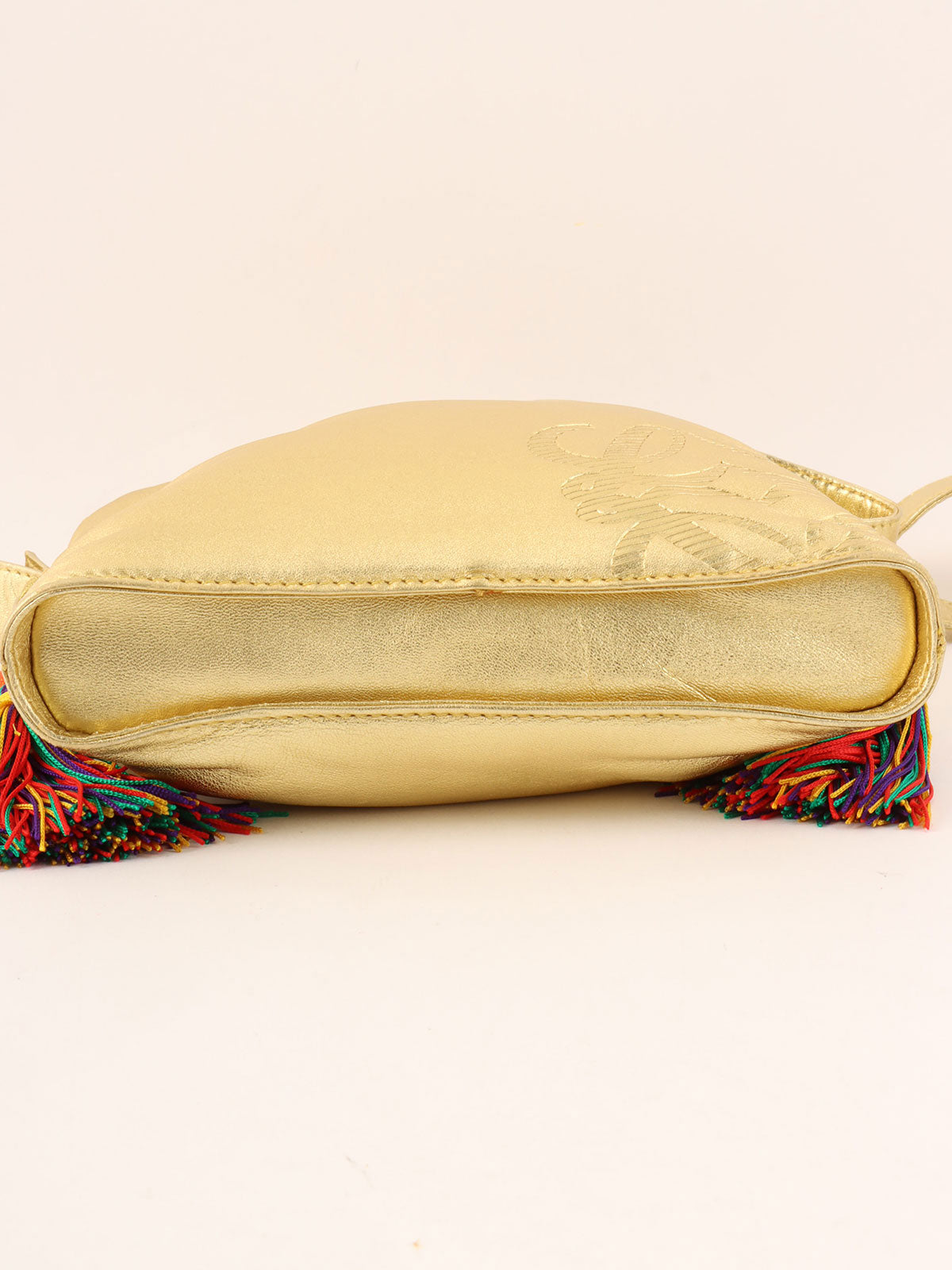 Anagram Embossed Tassel Shoulder Bag  Gold