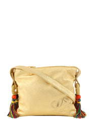 Anagram Embossed Tassel Shoulder Bag  Gold