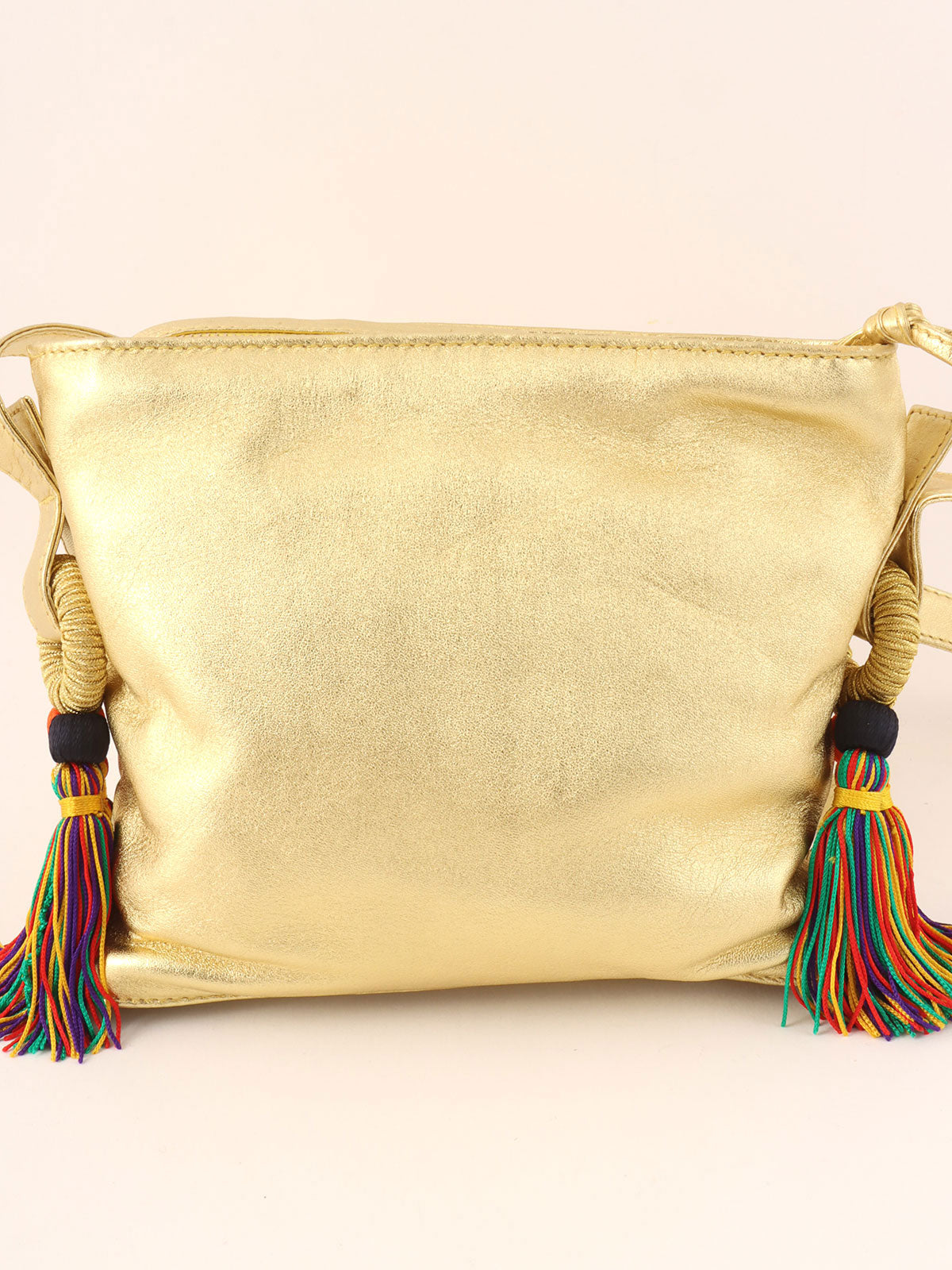 Anagram Embossed Tassel Shoulder Bag  Gold