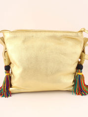 Anagram Embossed Tassel Shoulder Bag  Gold