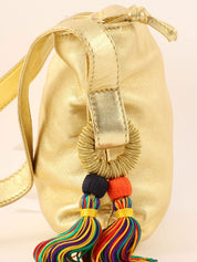 Anagram Embossed Tassel Shoulder Bag  Gold