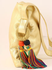 Anagram Embossed Tassel Shoulder Bag  Gold