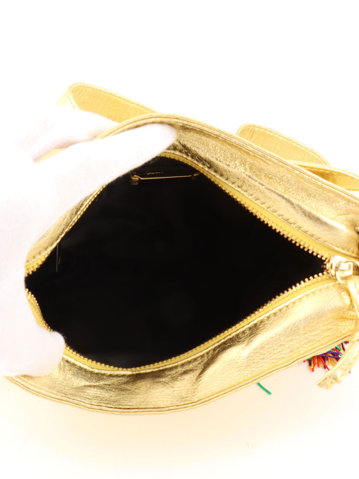 Anagram Embossed Tassel Shoulder Bag  Gold