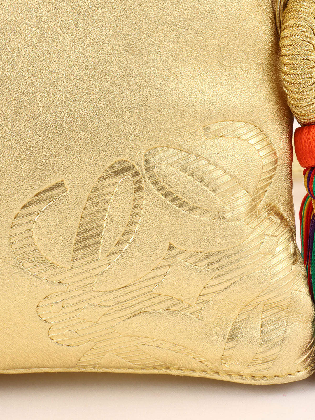 Anagram Embossed Tassel Shoulder Bag  Gold