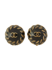 1997 Round CC Mark Design Earrings Gold/Black