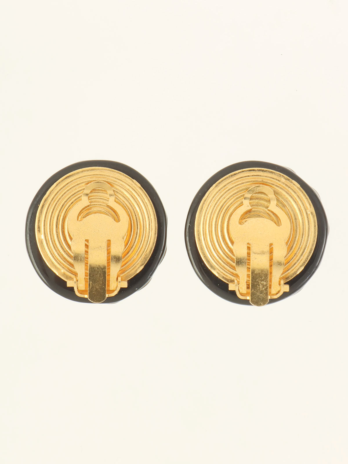 1997 Round CC Mark Design Earrings Gold/Black
