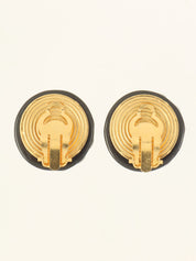 1997 Round CC Mark Design Earrings Gold/Black