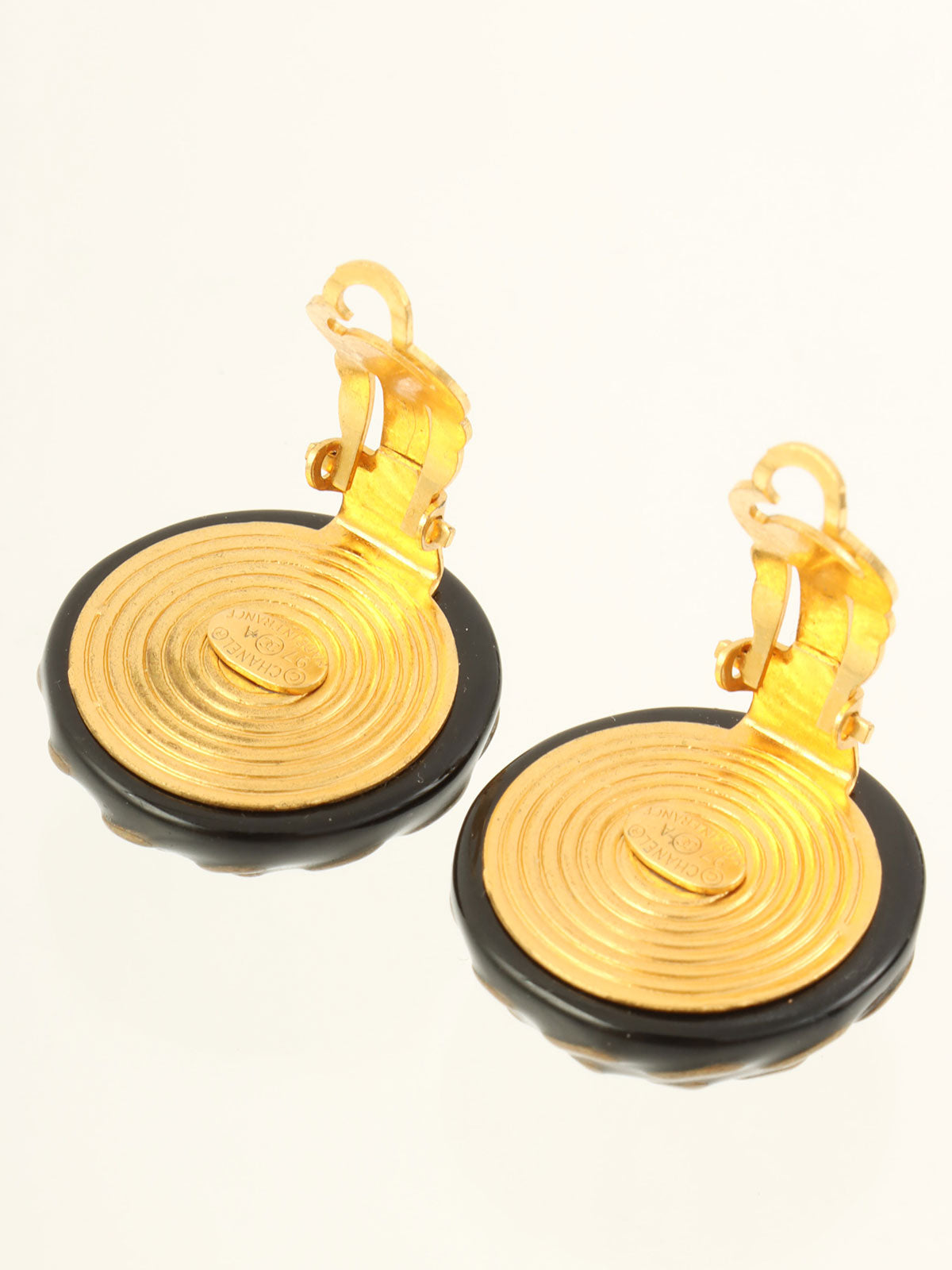 1997 Round CC Mark Design Earrings Gold/Black