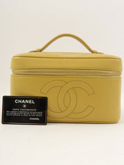 1998年頃製 キャビアスキンCCマークステッチバニティ ライムイエロー