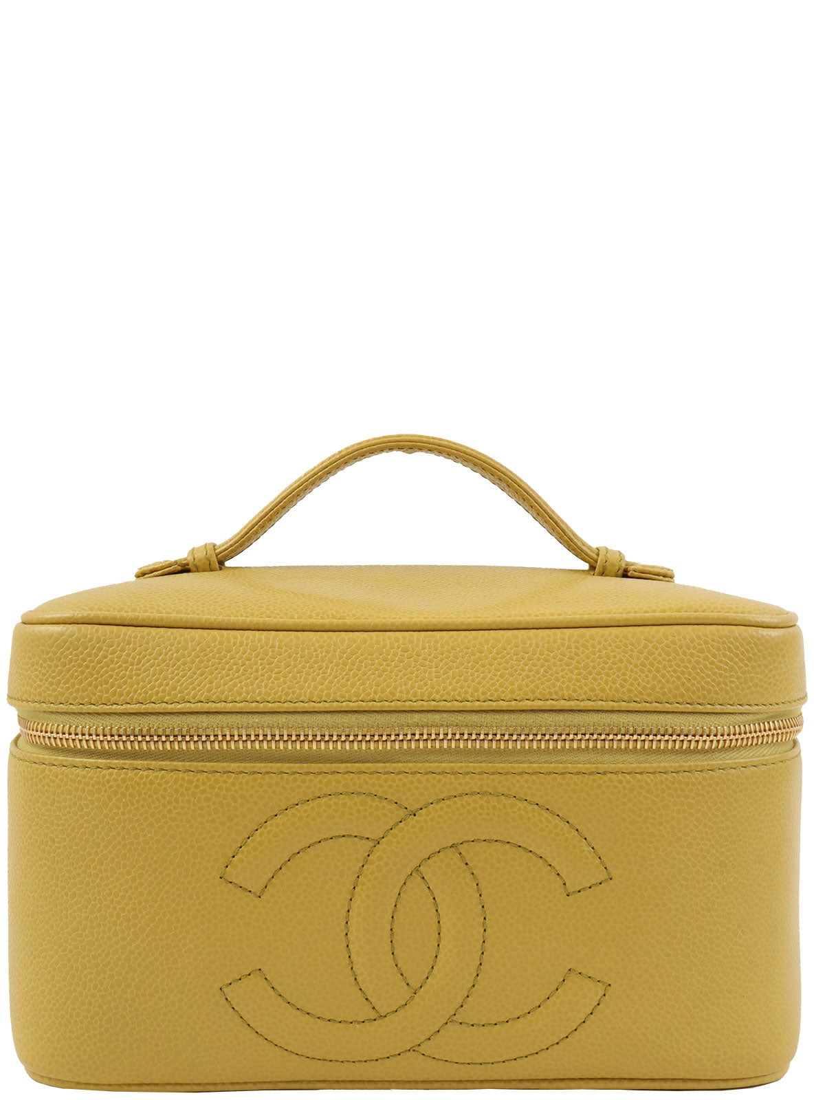 1998年頃製 キャビアスキンCCマークステッチバニティ ライムイエロー