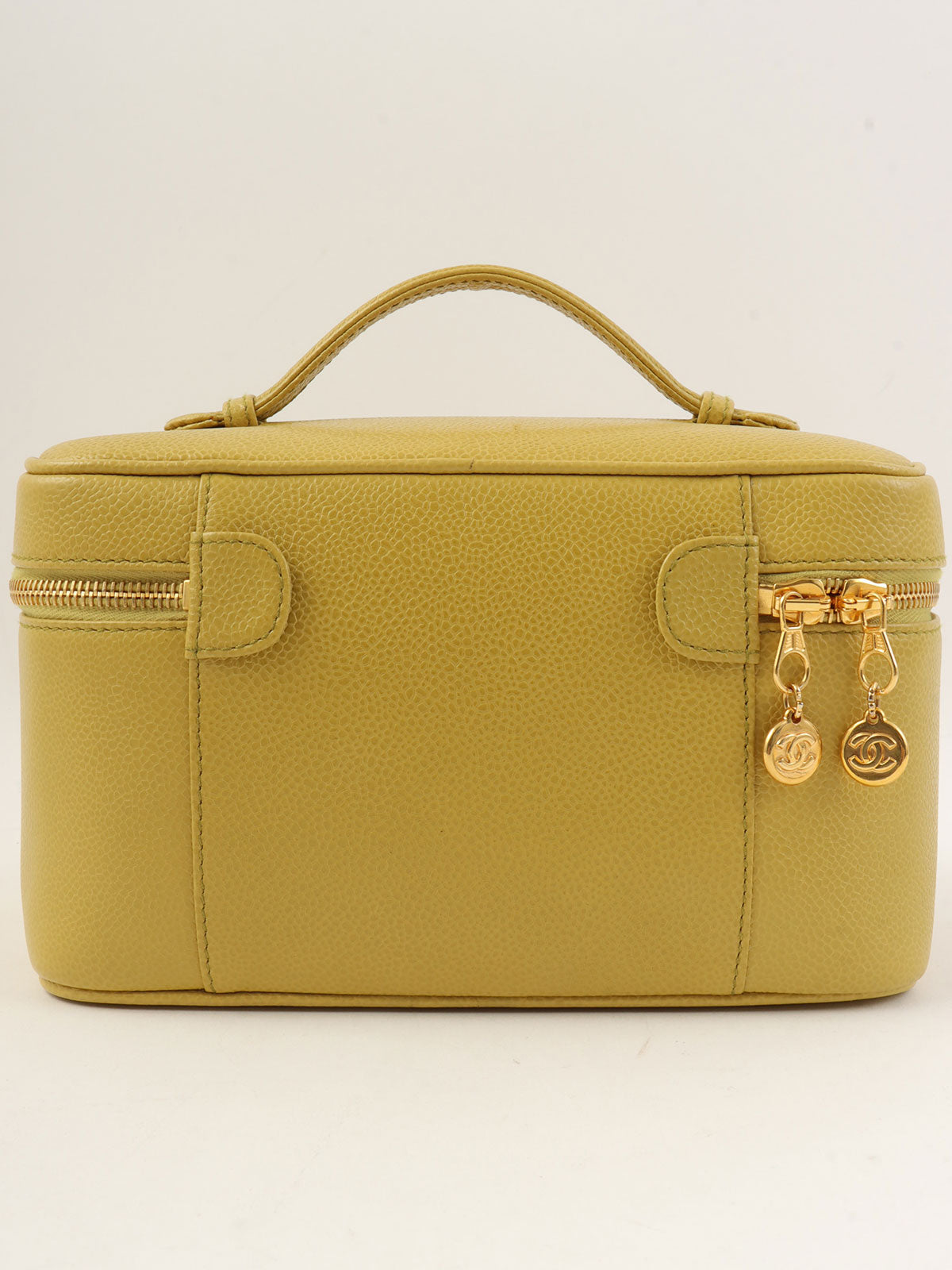 1998年頃製 キャビアスキンCCマークステッチバニティ ライムイエロー