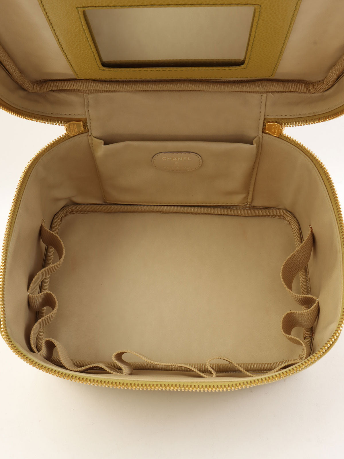 1998年頃製 キャビアスキンCCマークステッチバニティ ライムイエロー