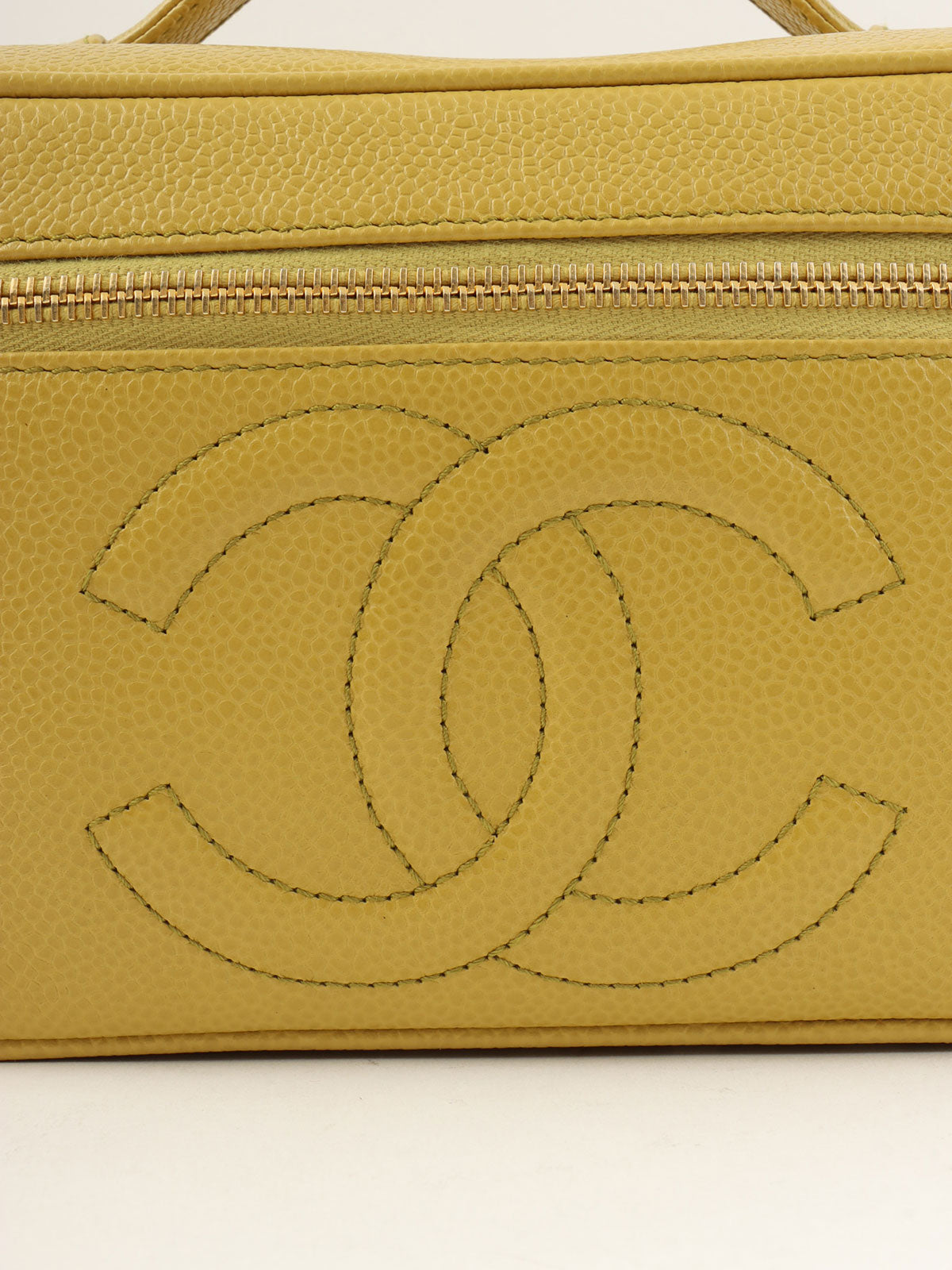 1998年頃製 キャビアスキンCCマークステッチバニティ ライムイエロー