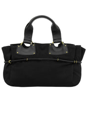 キャンバスレザーコンビロゴチャームハンドバッグ　ブラック