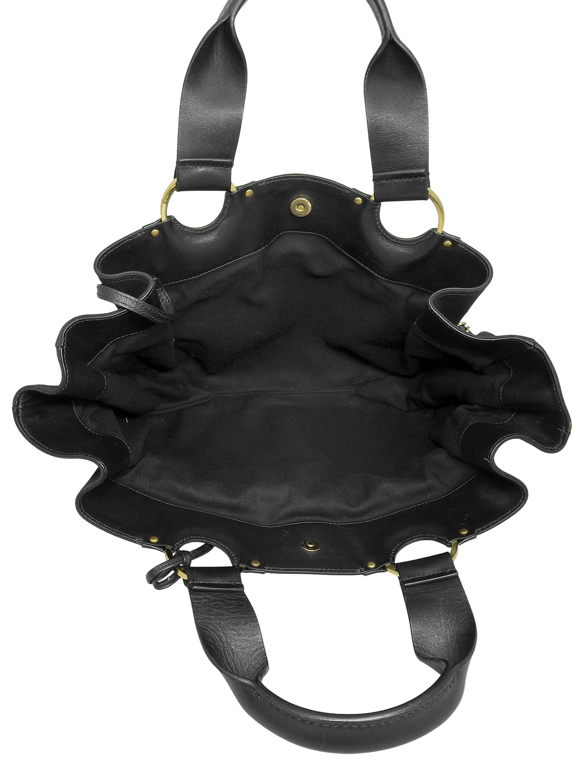 キャンバスレザーコンビロゴチャームハンドバッグ　ブラック