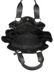 キャンバスレザーコンビロゴチャームハンドバッグ　ブラック