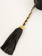 1990年頃製 サテンレザーコンビCCマークステッチポーチ ブラック