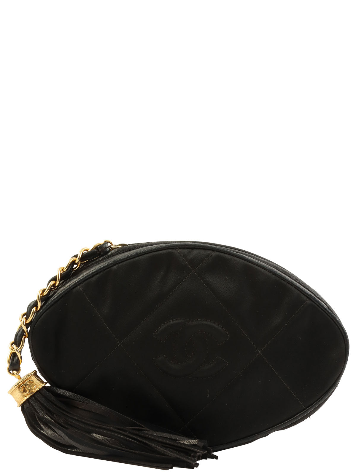 1990s satin leather combination CC mark stitch pouch in black