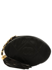 1990s satin leather combination CC mark stitch pouch in black