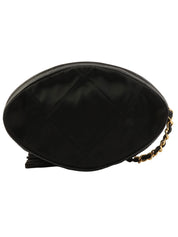 1990s satin leather combination CC mark stitch pouch in black