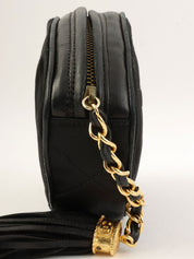 1990年頃製 サテンレザーコンビCCマークステッチポーチ ブラック