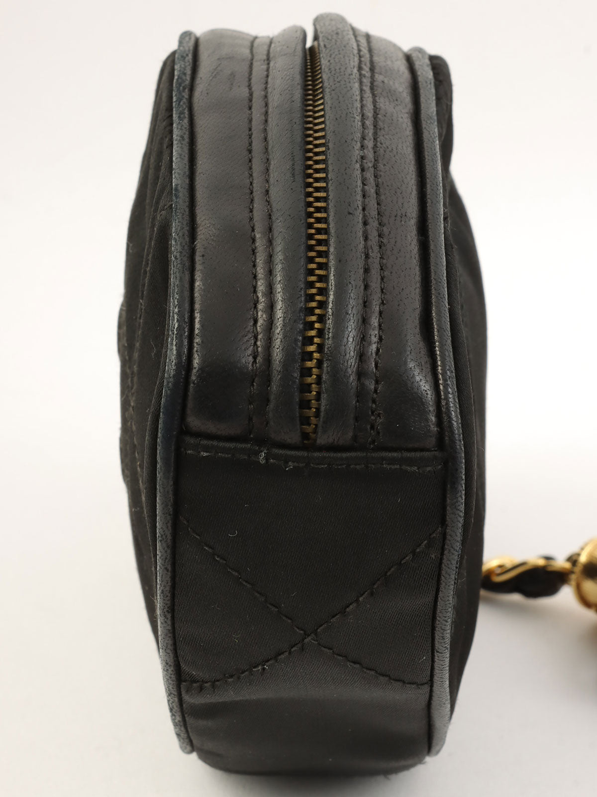 1990s satin leather combination CC mark stitch pouch in black