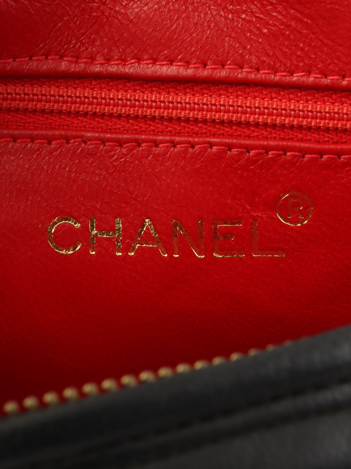 1990年頃製 サテンレザーコンビCCマークステッチポーチ ブラック