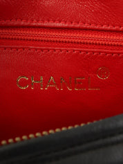 1990年頃製 サテンレザーコンビCCマークステッチポーチ ブラック