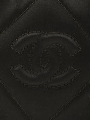 1990年頃製 サテンレザーコンビCCマークステッチポーチ ブラック