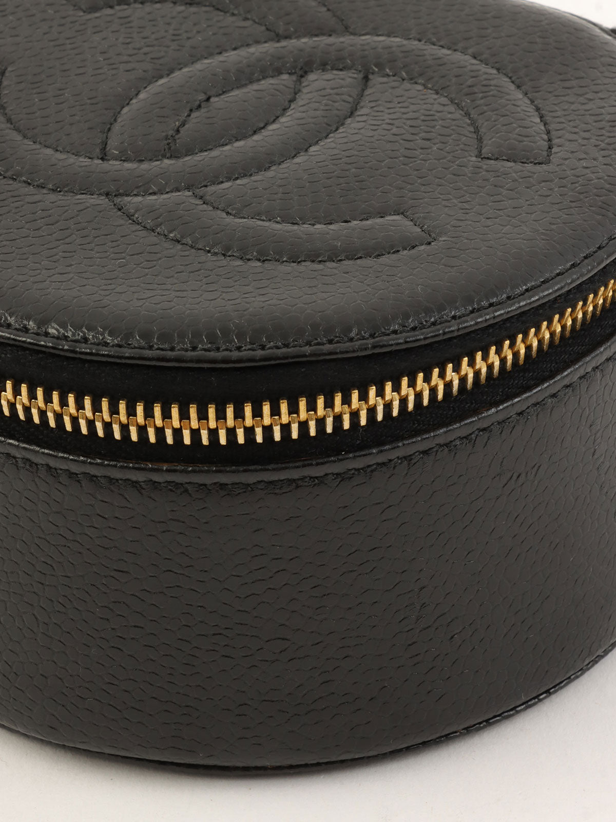 1992年頃製 キャビアスキンCCマークステッチジュエリーケース ブラック