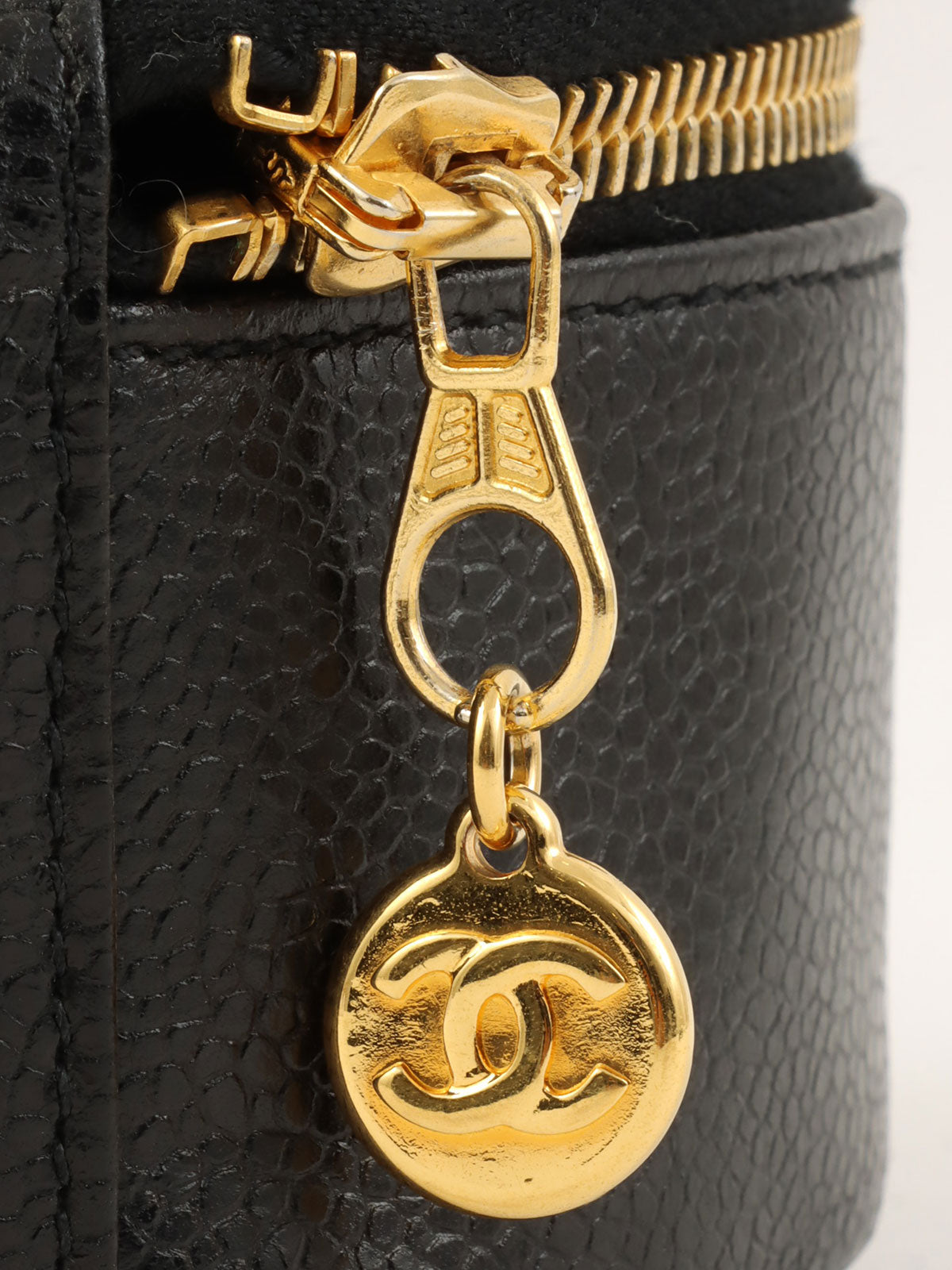 1992年頃製 キャビアスキンCCマークステッチジュエリーケース ブラック