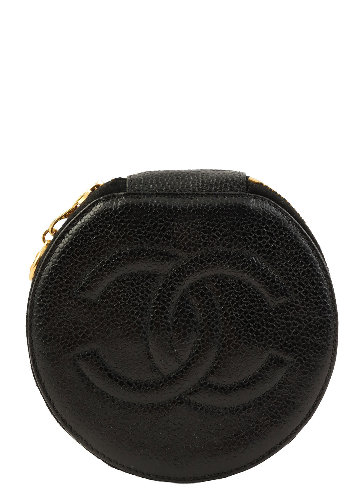 1992 Caviar Skin CC Mark Stitch Jewelry Case, Black