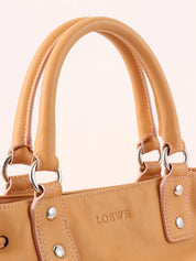 Suede Leather Combi Anagram Pattern Handbag in Camel