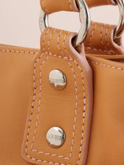 Suede Leather Combi Anagram Pattern Handbag in Camel