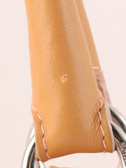 Suede Leather Combi Anagram Pattern Handbag in Camel